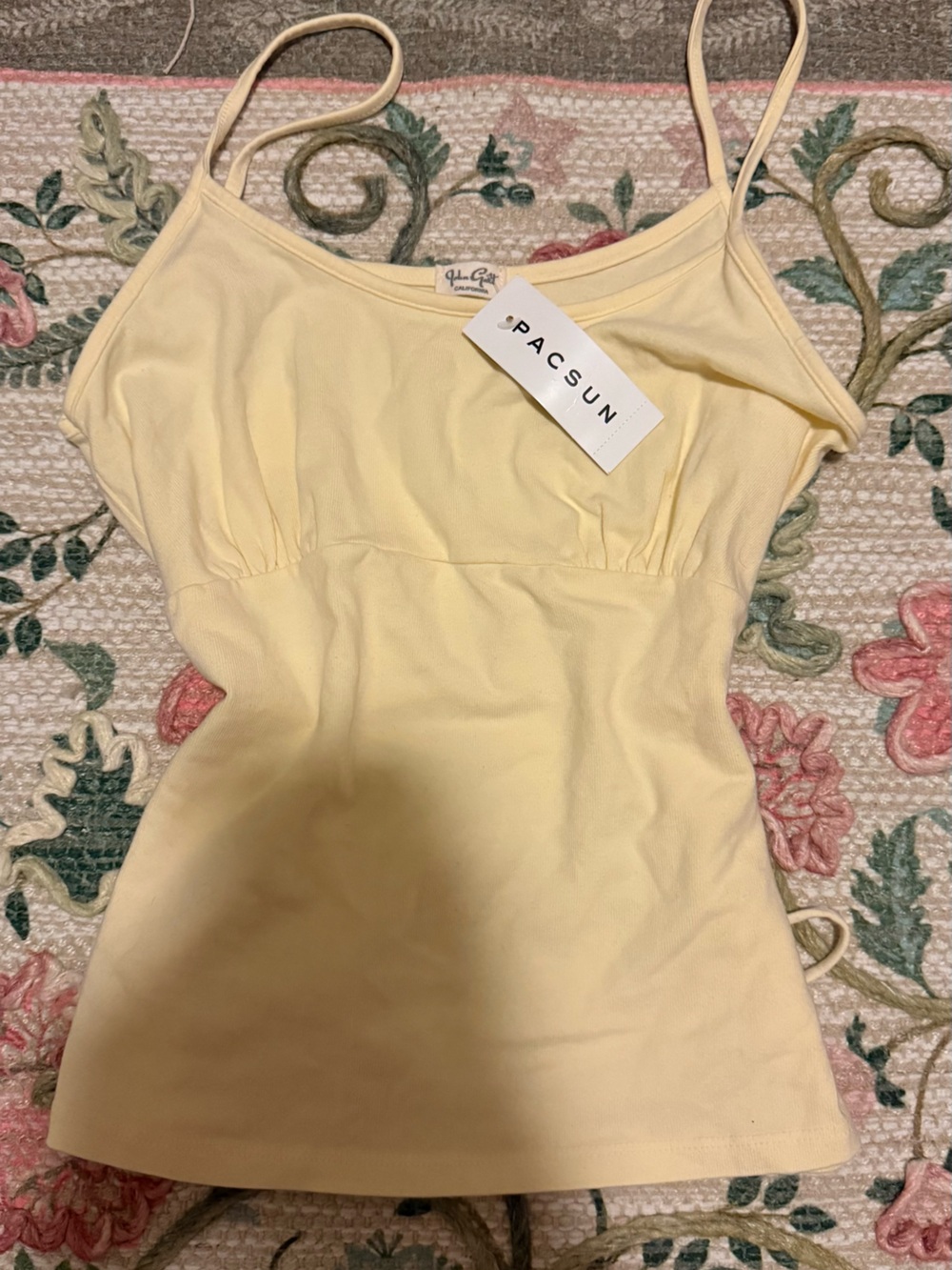Brandy Melville Pale Yellow Ribbed Spaghetti Strap Tank